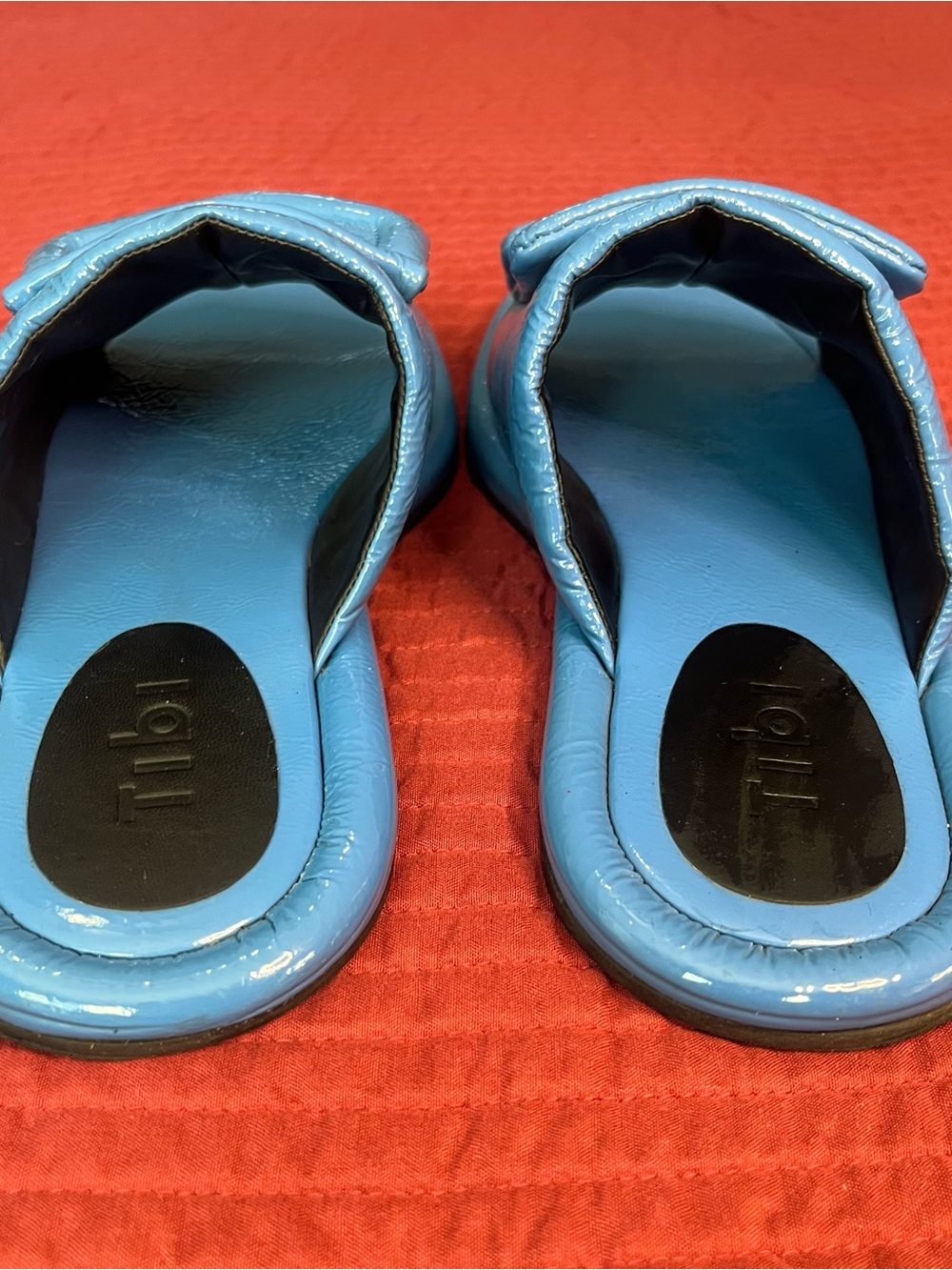 Tibi Beryen Naplack Blue Crinkled Patent Leather Padded Slide Sandals - US 9 - Picture 6 of 9